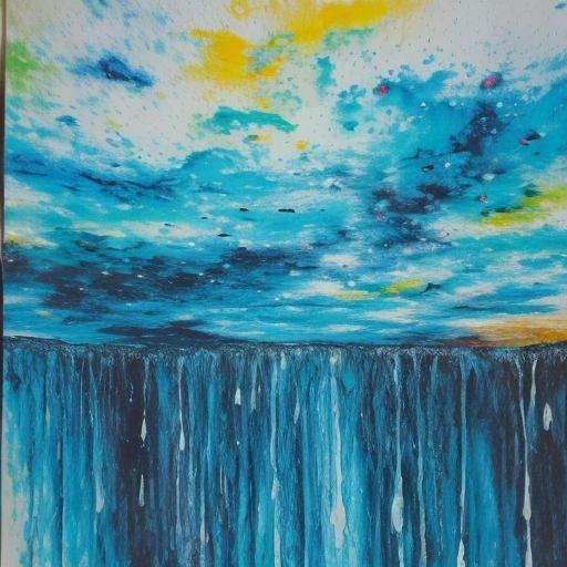 Surreal Underground Cave with Blue Aurora, Impasto Painting