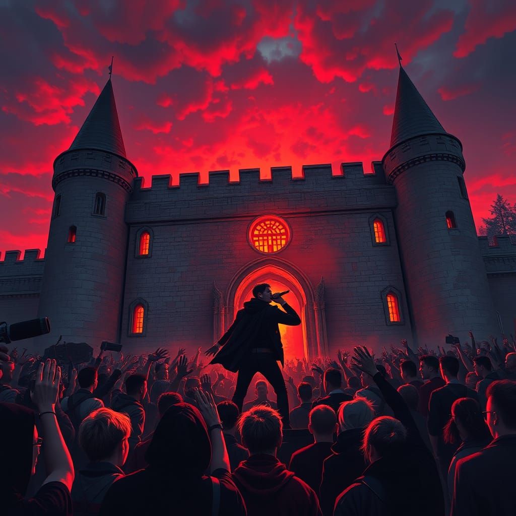 In front of a castle in Transylvania, a rock concert is held...