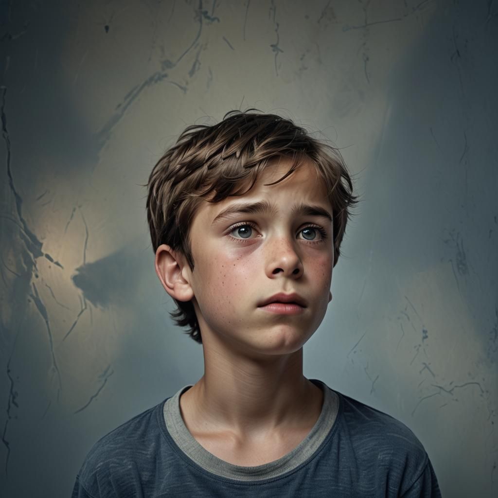 Moody Portrait of a Boy with a Sad, Longing Look