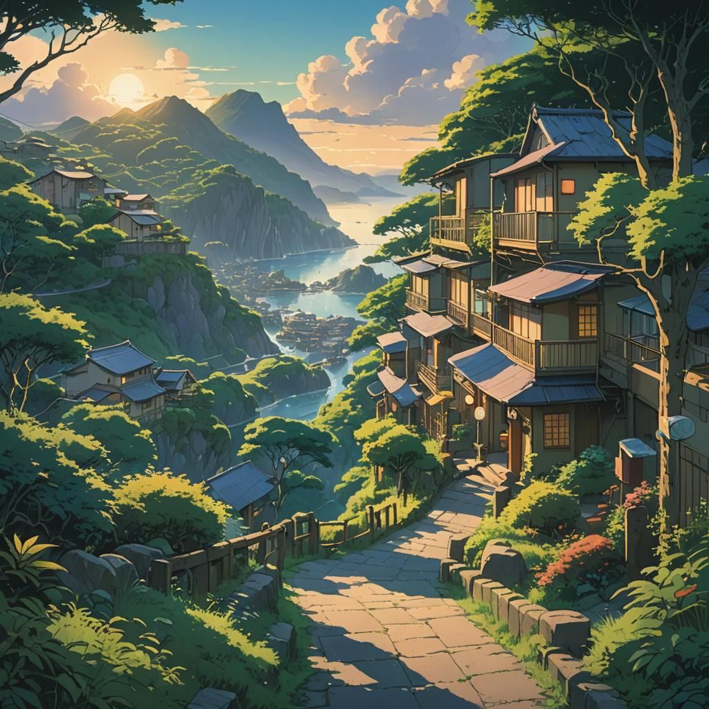 Paysage avec vue sur mer au crepuscule