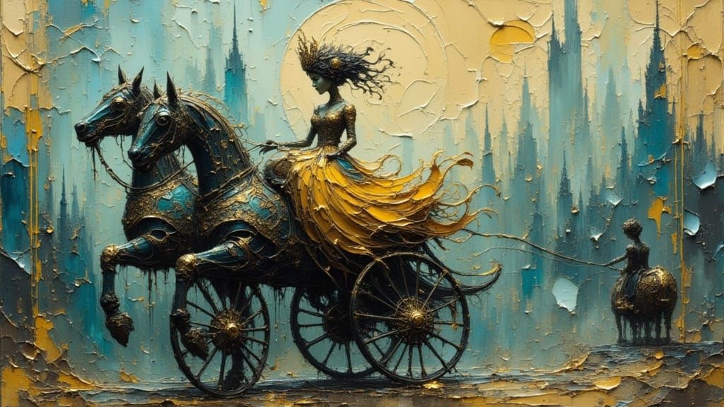 Steampunk Princess Carriage in Grungy Cityscape