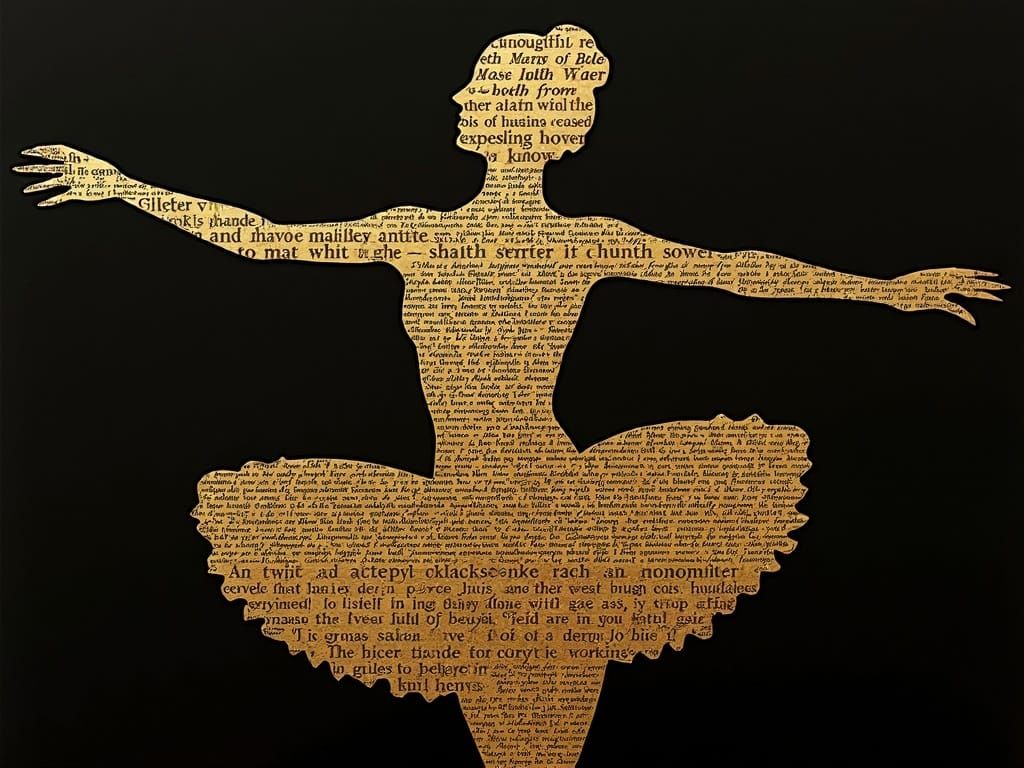 Ballerina Form Made of Glowing Ancient Scripture