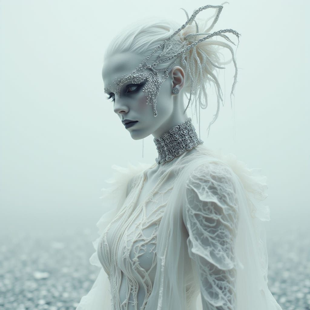 Enigmatic Figure in Victorian Cyberpunk Attire