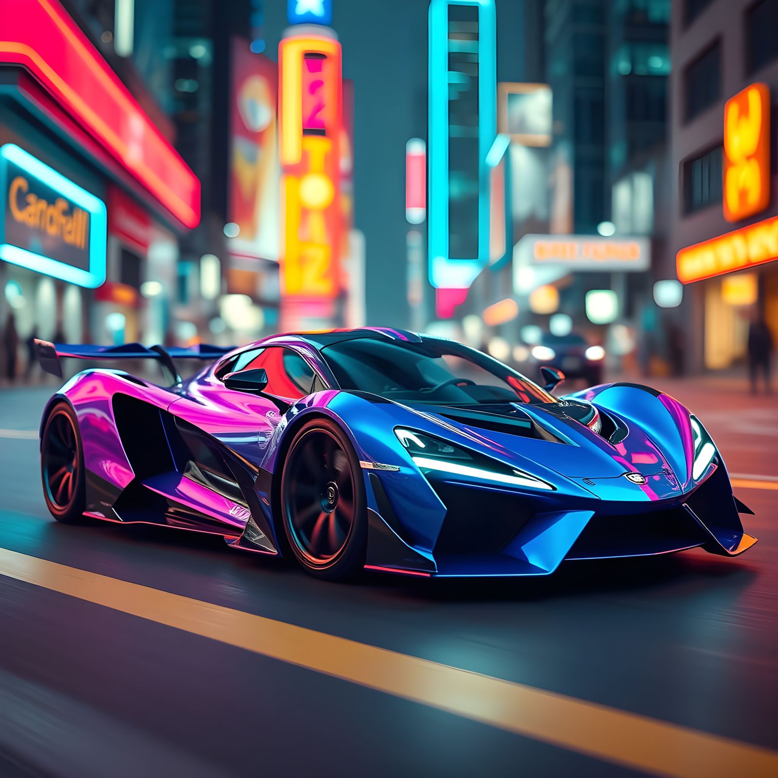 colorshift blue-pink-silver painted futuristic supercar with creative and unique trim. Driving through ...  by @FreckledAngel
