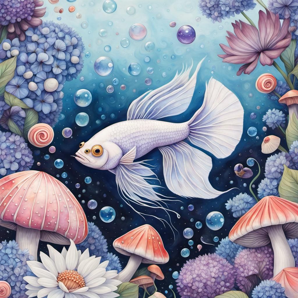 Beta Fish in a Candyland Gouache Wonderland