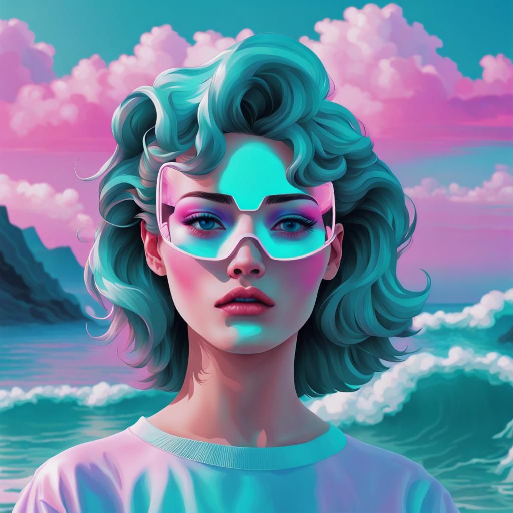 Vaporwave Aesthetic Face, - AI Generated Artwork - NightCafe Creator