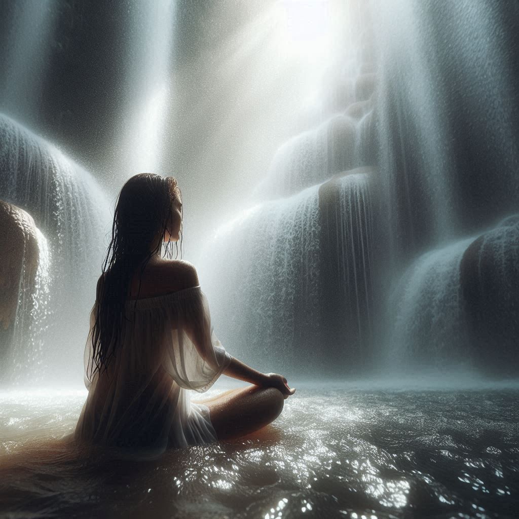 Meditating underneath a waterfall