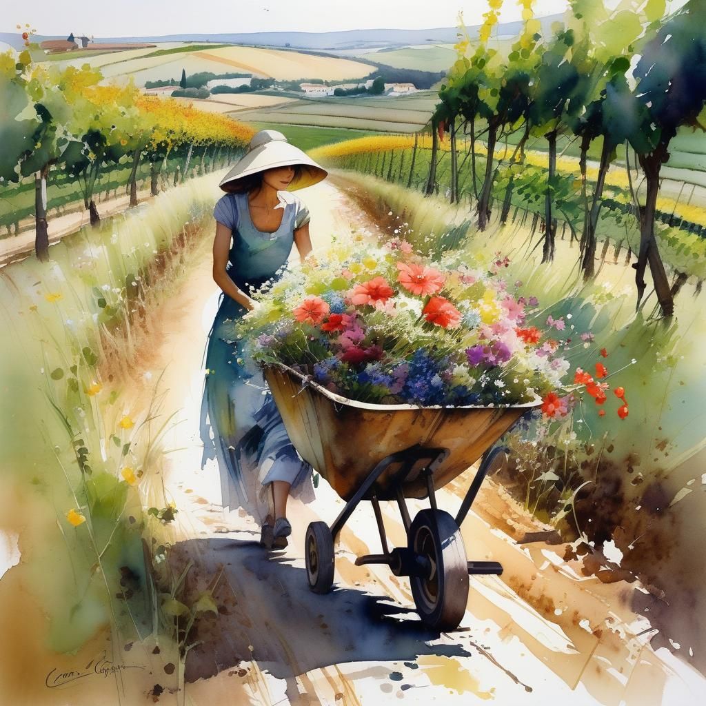 Picking flowers along the dirt road