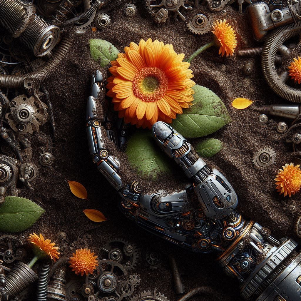 robot hand flower