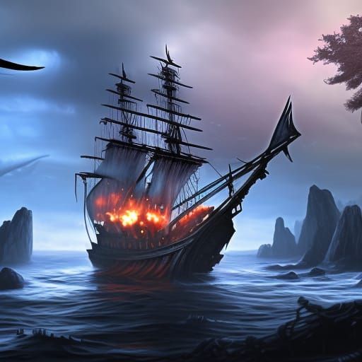 ghostly pirate ship in the mist v2