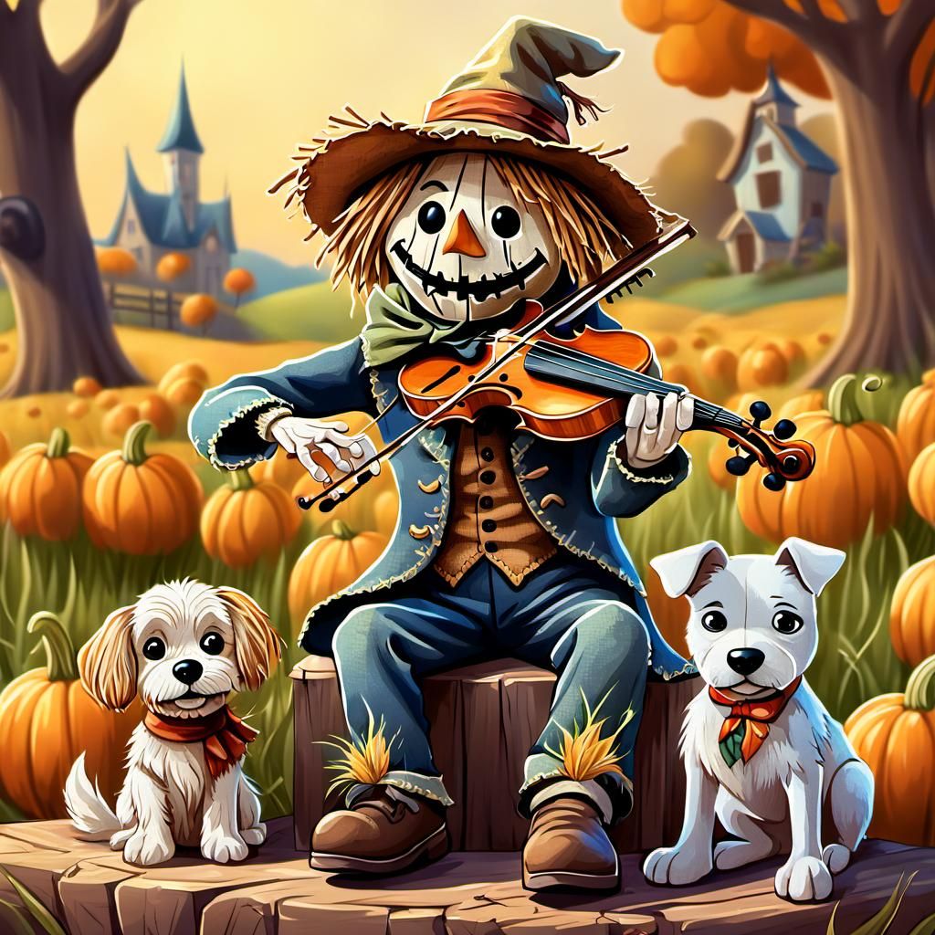 Scarecrow playing for his friends