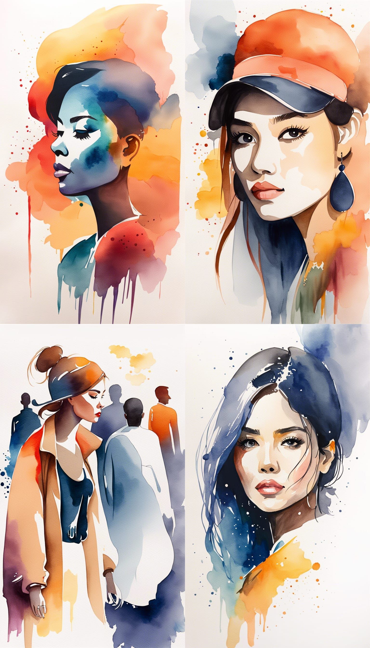 People turned watercolor sketch simplified begginer - AI Generated ...