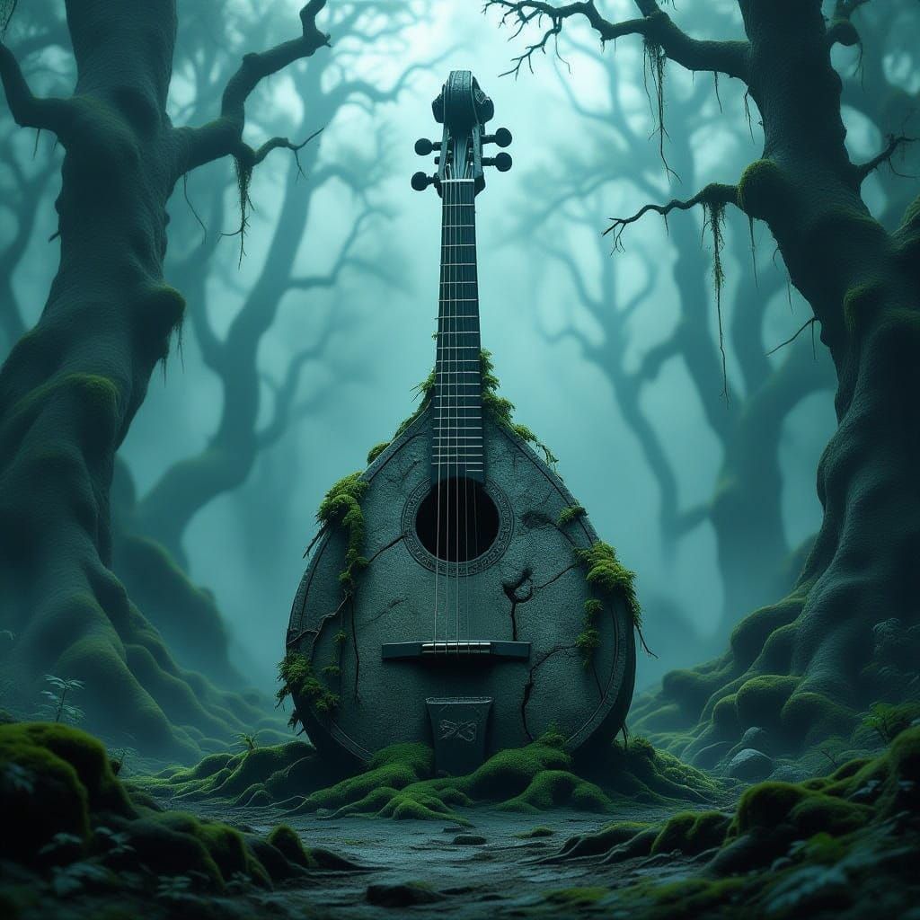 _In the middle of a vast dark forest shrouded in heavy mist lies a colossal lute turned to stone. Its strings are broken and covered with mo...