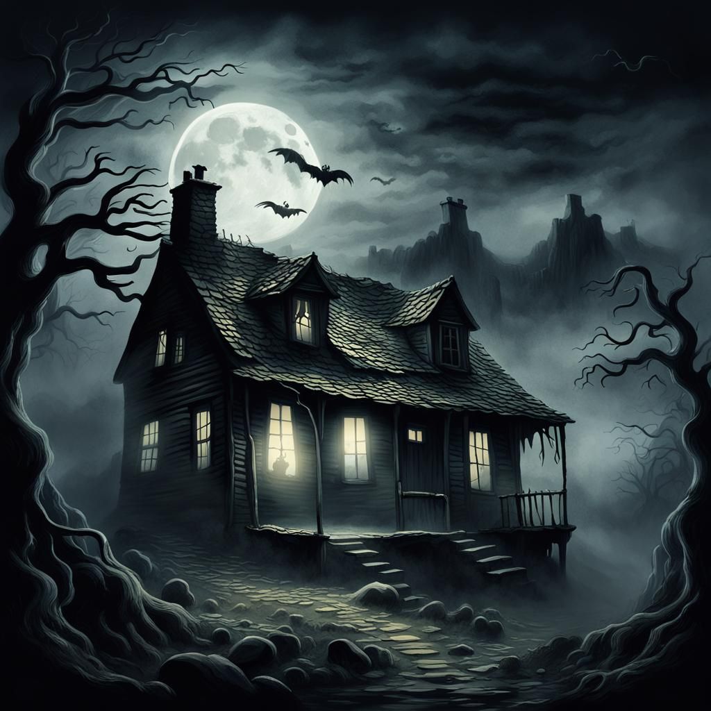 an image portraying a horror ghost story unfolding in the high