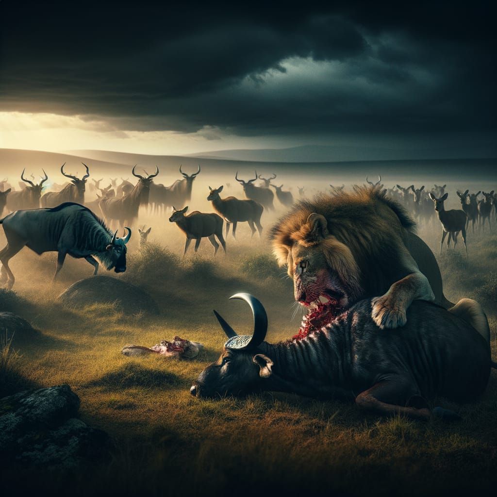 Epic Lion Pride Ambush in Savannah Landscape