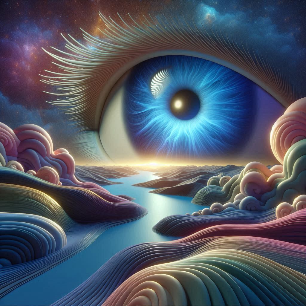 surreal landscape as the realm of a large eye