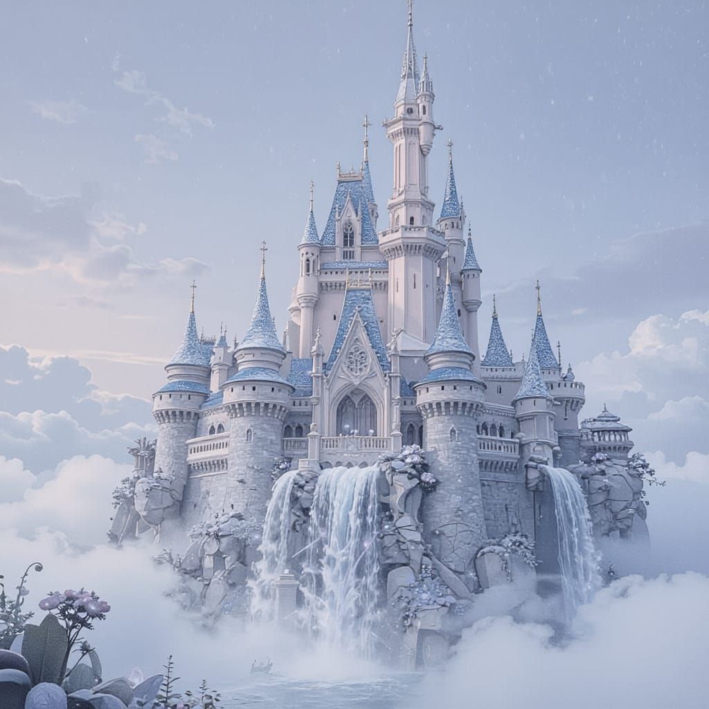 Whimsical Floating Castle Among Clouds