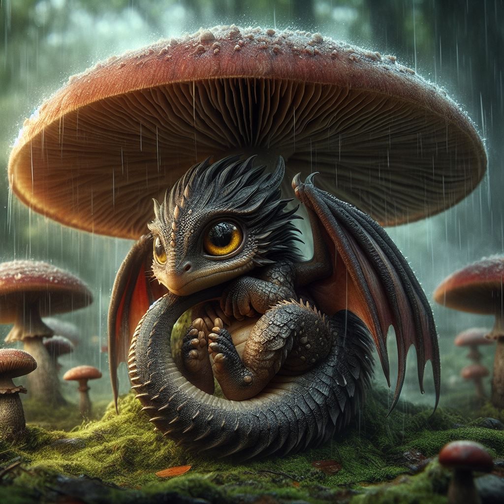 Baby Dragon in the rain