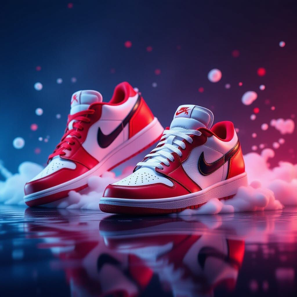 Dynamic Red and White Nike & Puma Sneakers in Motion