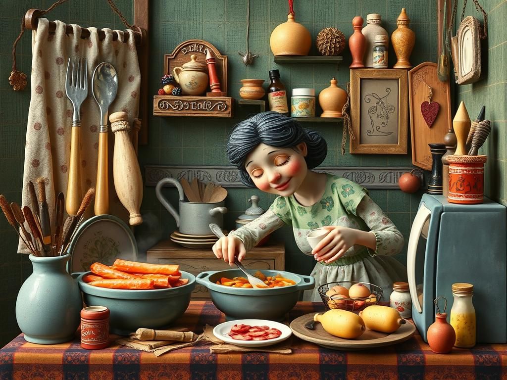 Whimsical 3D Folk Art of a Busy Mom