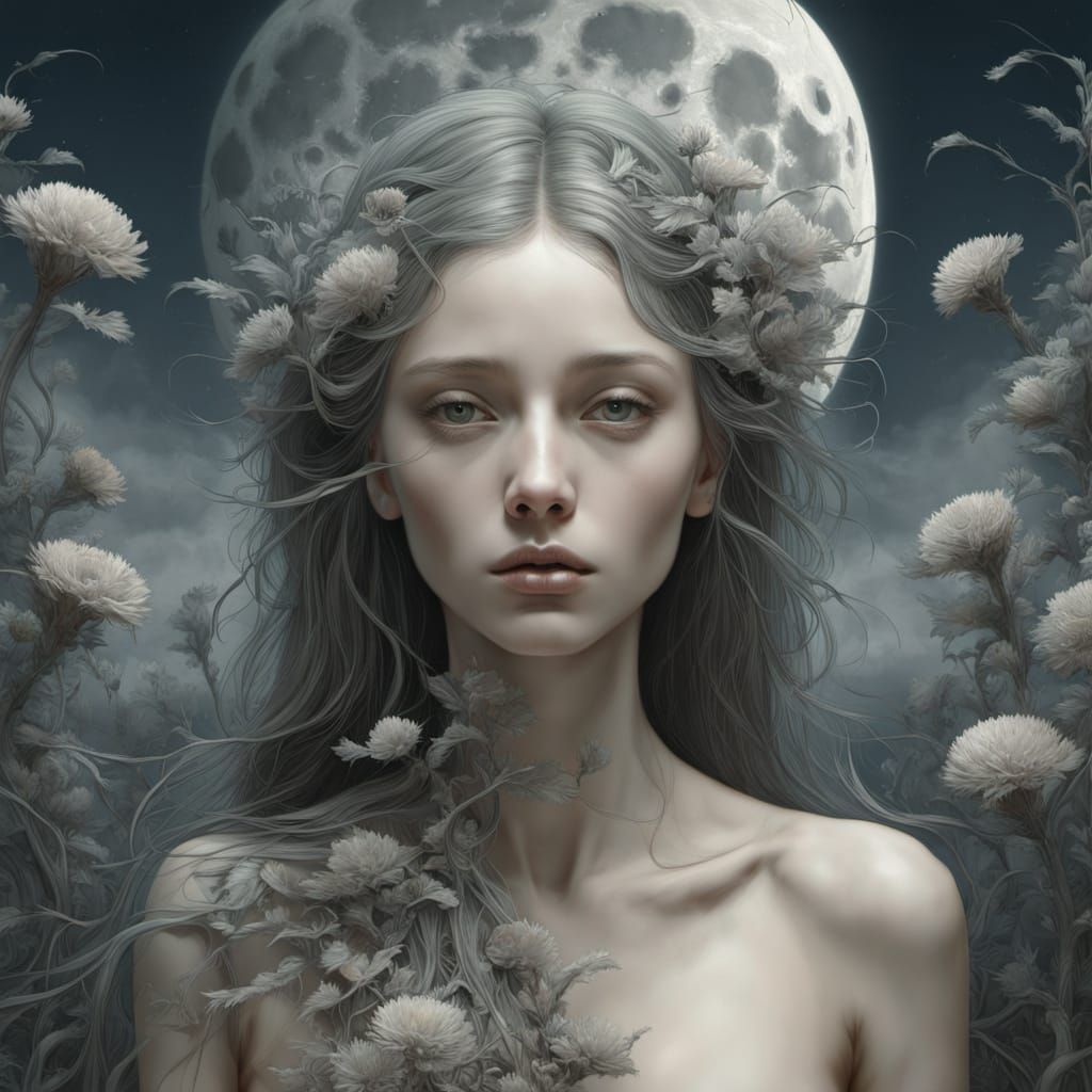 Mysterious moon girl in shades of grey 2