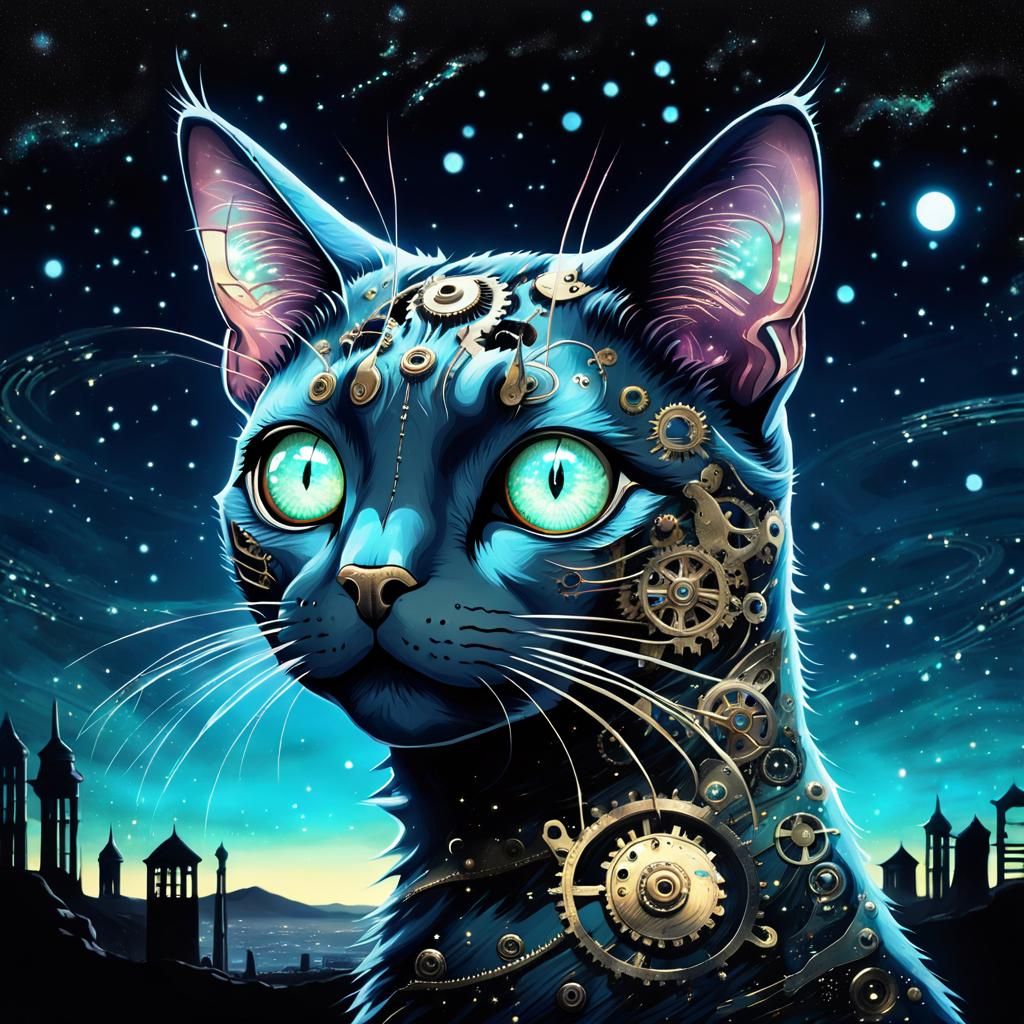 Dark, surreal anime portrait. Medium shot. A beautiful, deta...