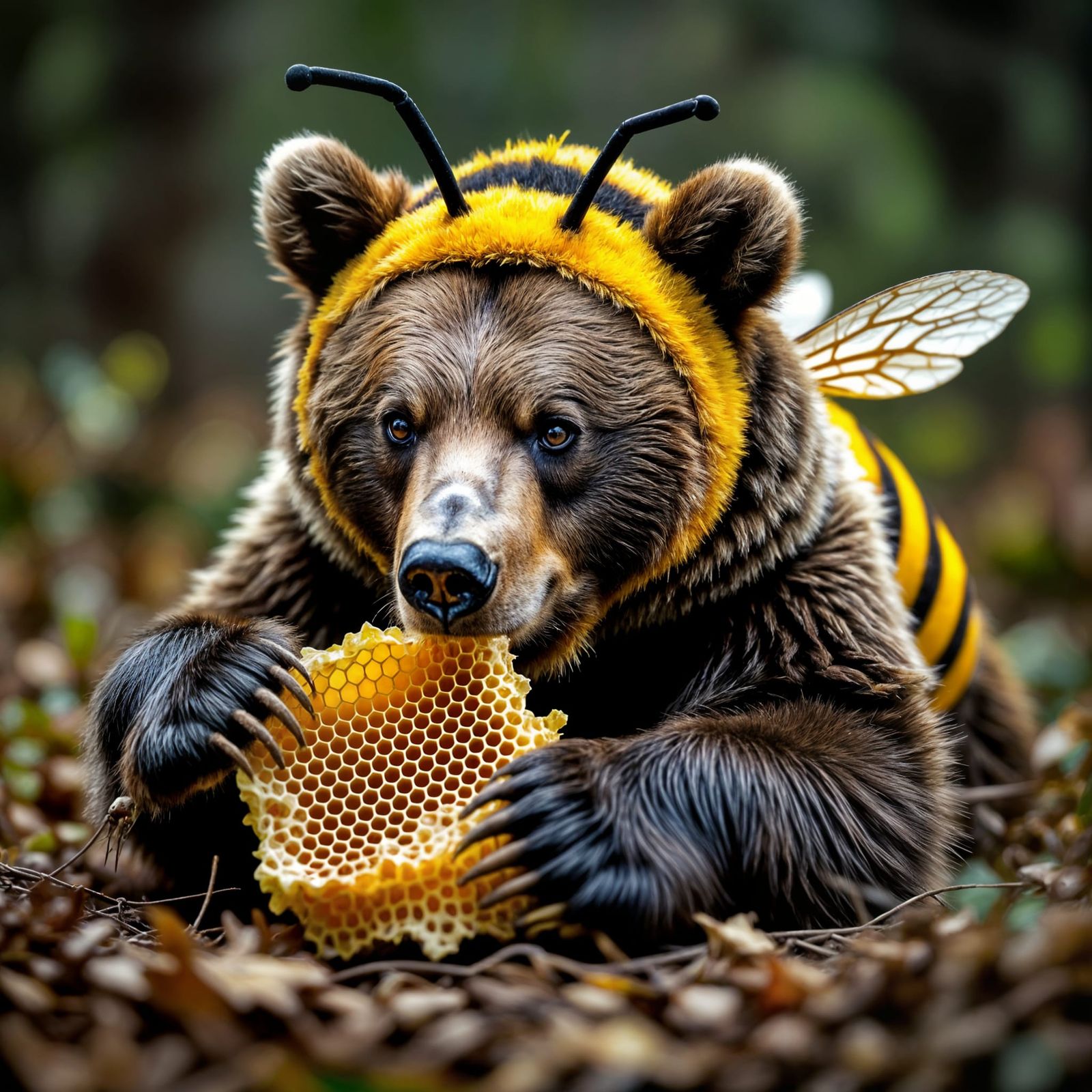 A bear pretending to be a honey bee so it can eat the honey  by @Inkognito_13
