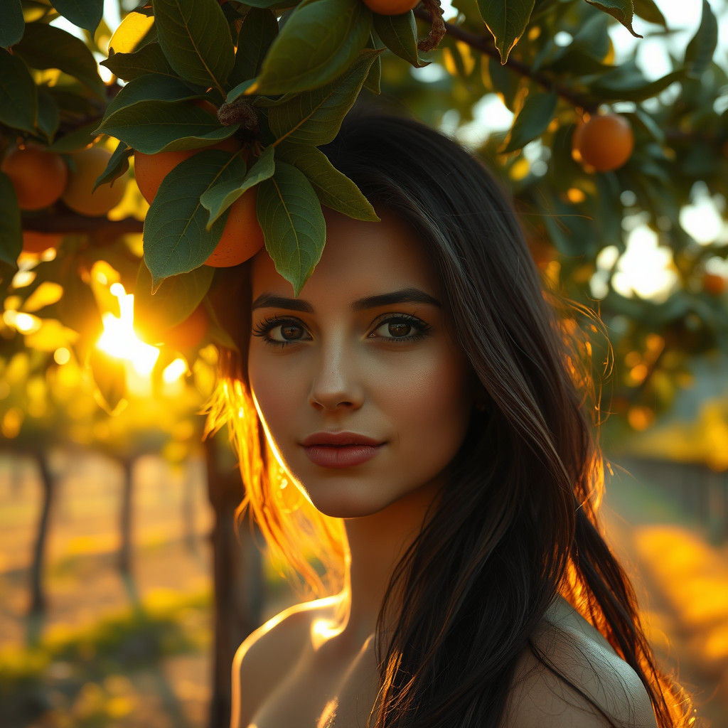 Sunset Serenity Among Citrus Trees: Hudson River School Styl...