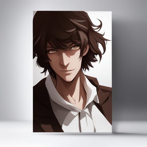 dazai osamu from bungou stray dogs sitting on a bench