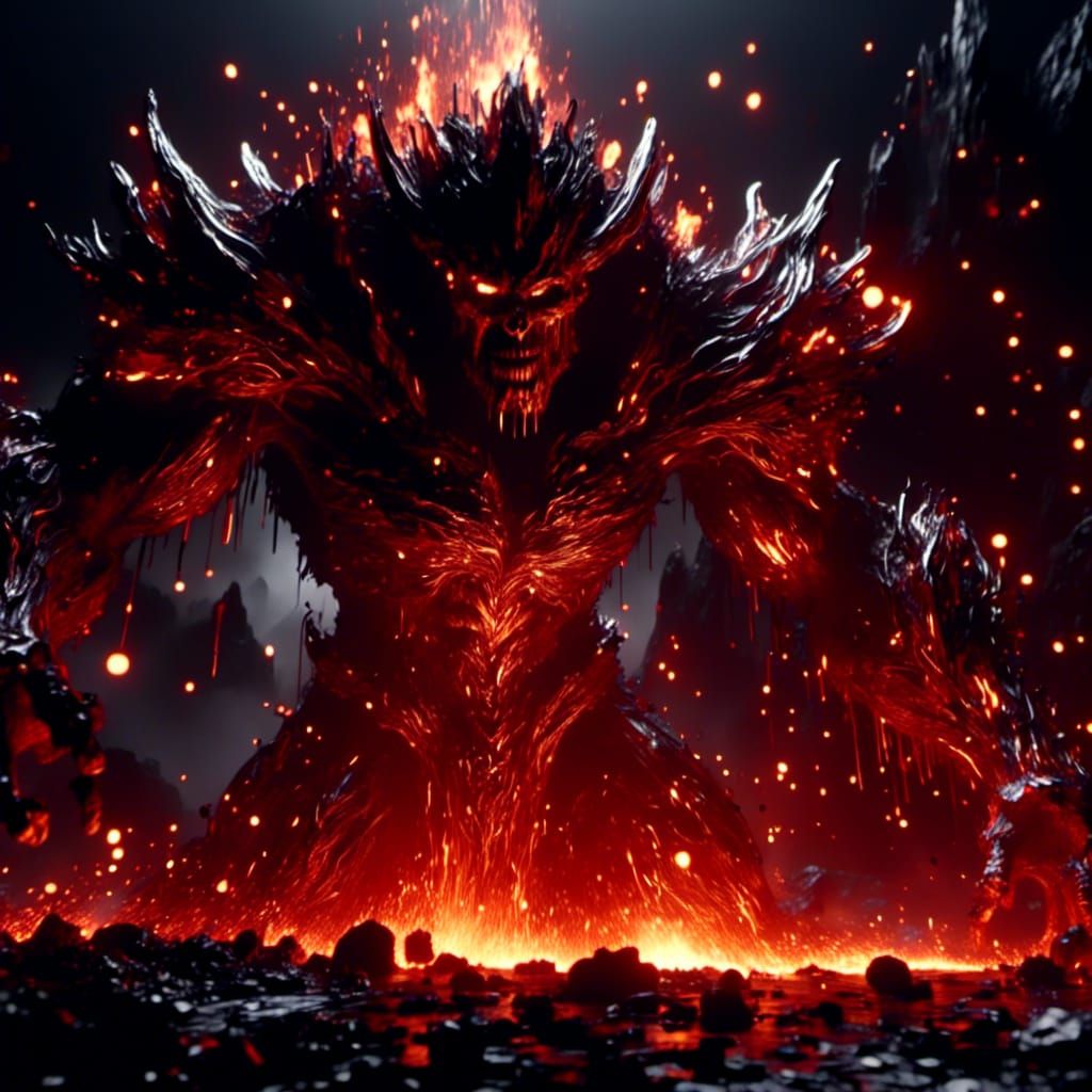 <lora:Molten Metal Effect:1.0> Mars, the god of war, made out of molten metal, dark background, glowing intense heat