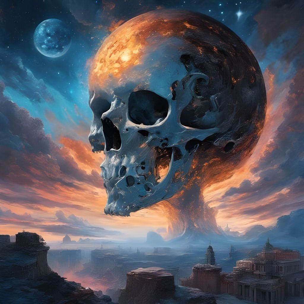 intricate cute ballerina skull_face facing planet venus on b...