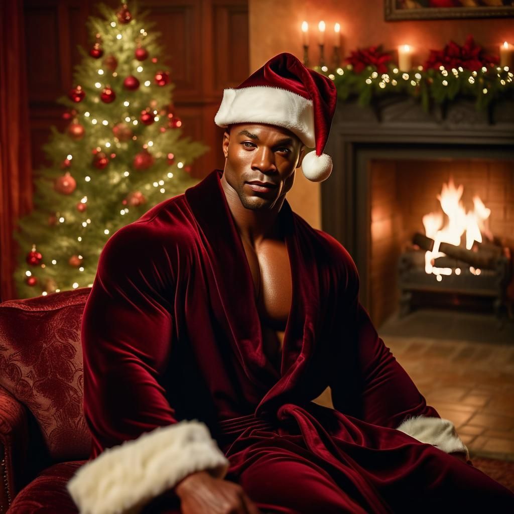 Dashing Gentleman in Velvet Robe with Santa Hat