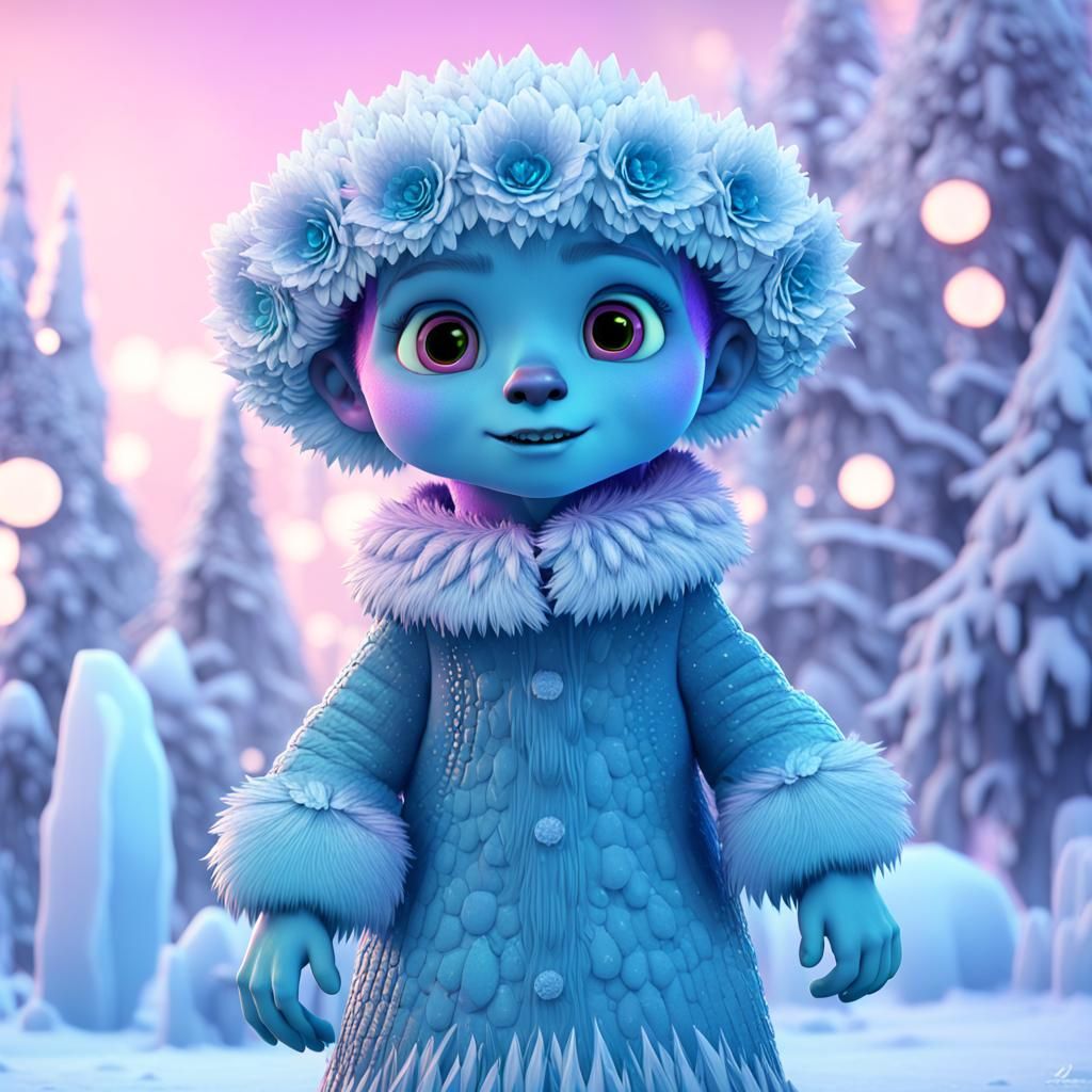 female humanoid wereflower in a ice garden