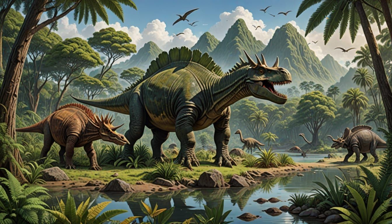 A prehistoric landscape with ferns, cycads, horsetails, metasequoias, cypress, pines and ginkgoes. On ...  by @DW