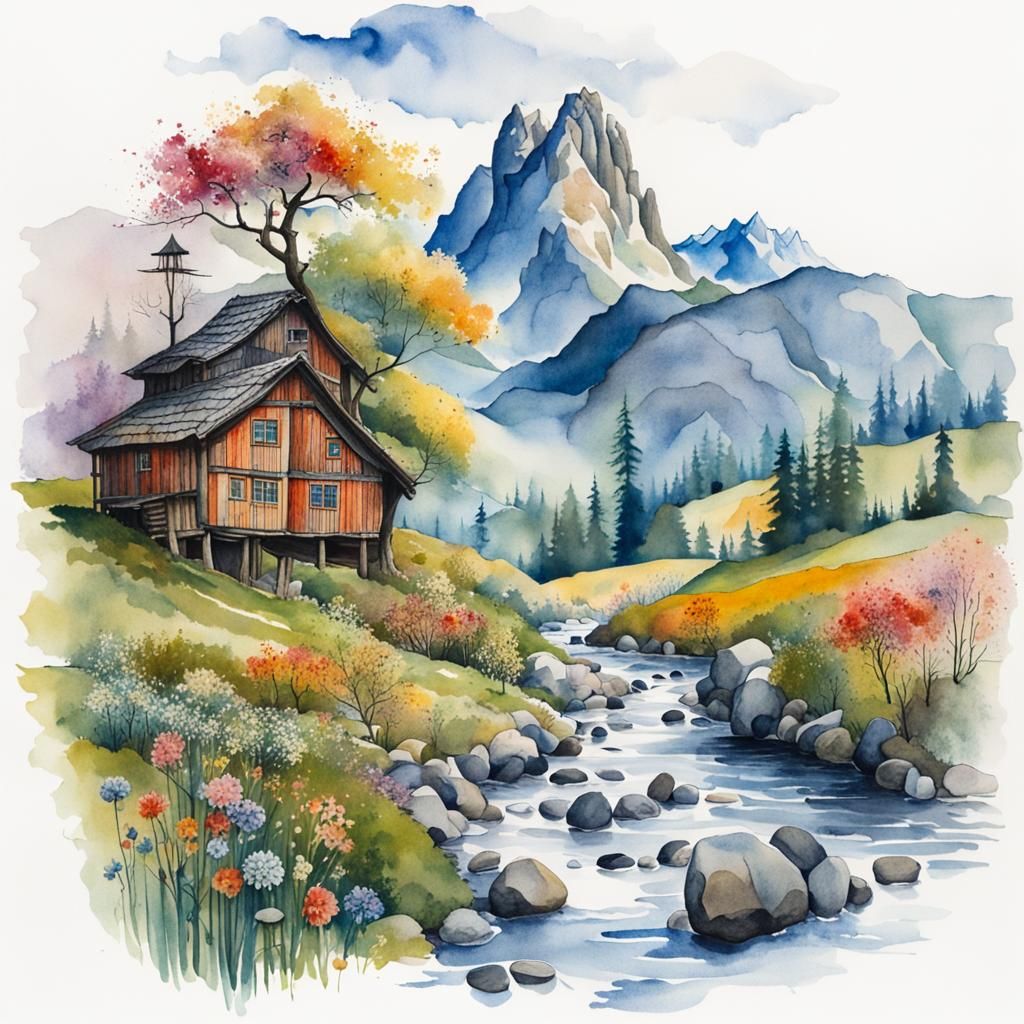 A field with two wooden houses  by @CloST 