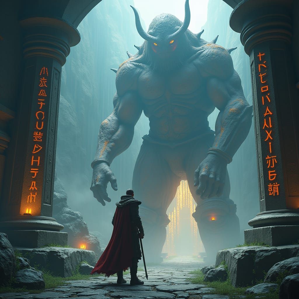 Warrior Confronts Lord in Mystical Realm: Fantasy Art