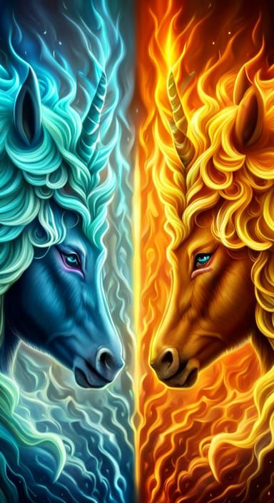 Fire and ice unicorn   by @BUZZY 
