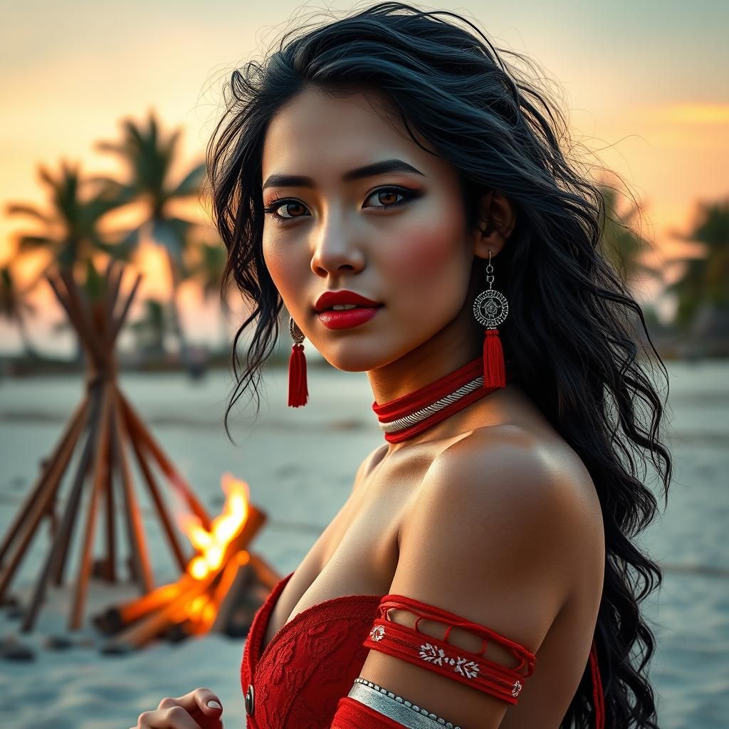 Beautiful young woman, 20 years old, long wavy black hair, big bright