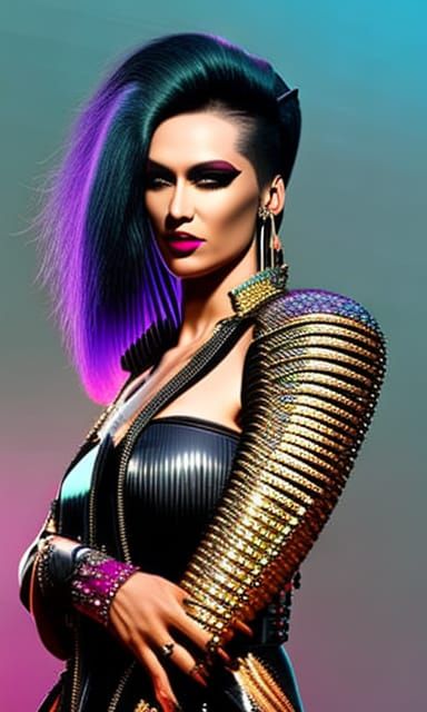 photo of a solarpunk female glam rocker in the style of stef...