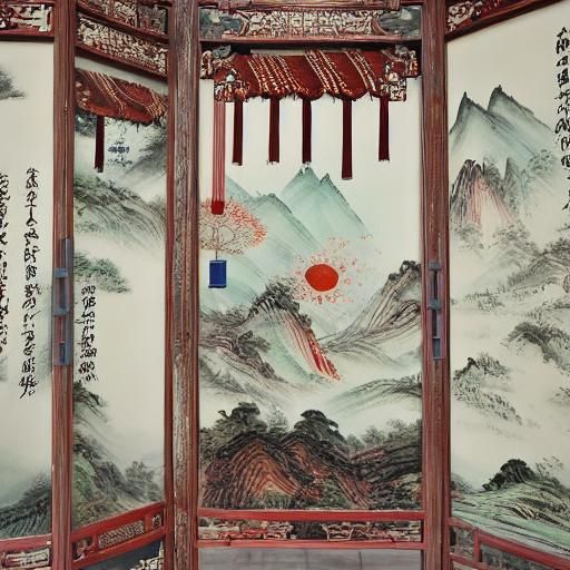 Surreal Chinese Screen in Hyperrealistic Style