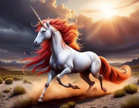 The desert prince... a majestic unicorn races across the sandy plain  by @Dave Smith