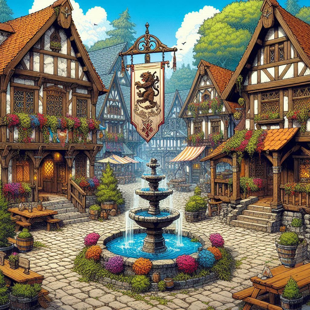 Village scene in Dungeons & Dragons Style