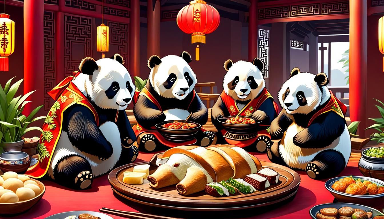 Pandas having Dinner