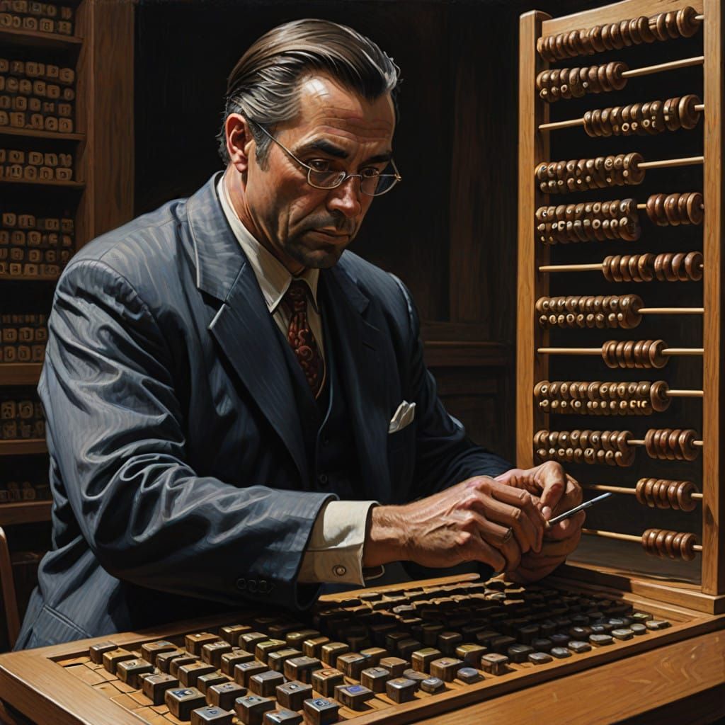 Man counting with an abacus.