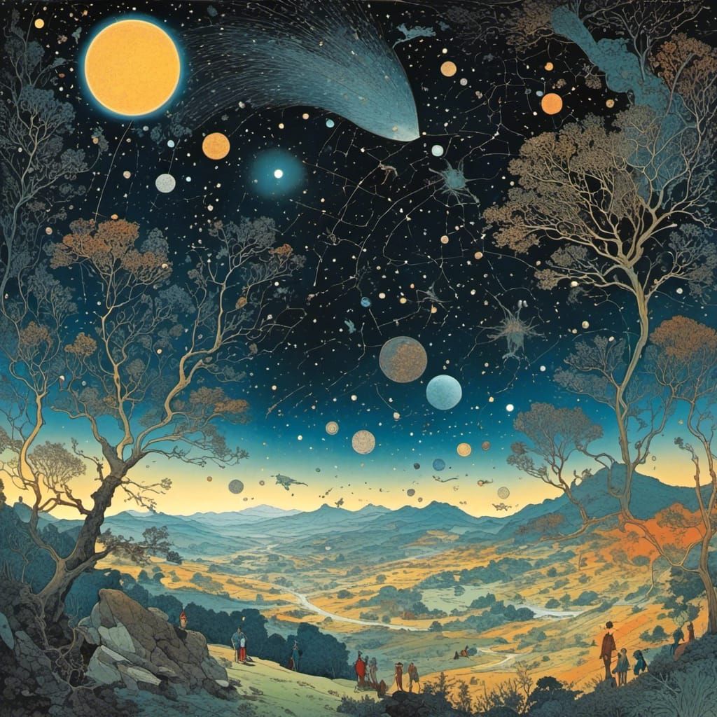 <lora:MObius:1.0> A glorious depiction of the night sky with brilliant constellations 