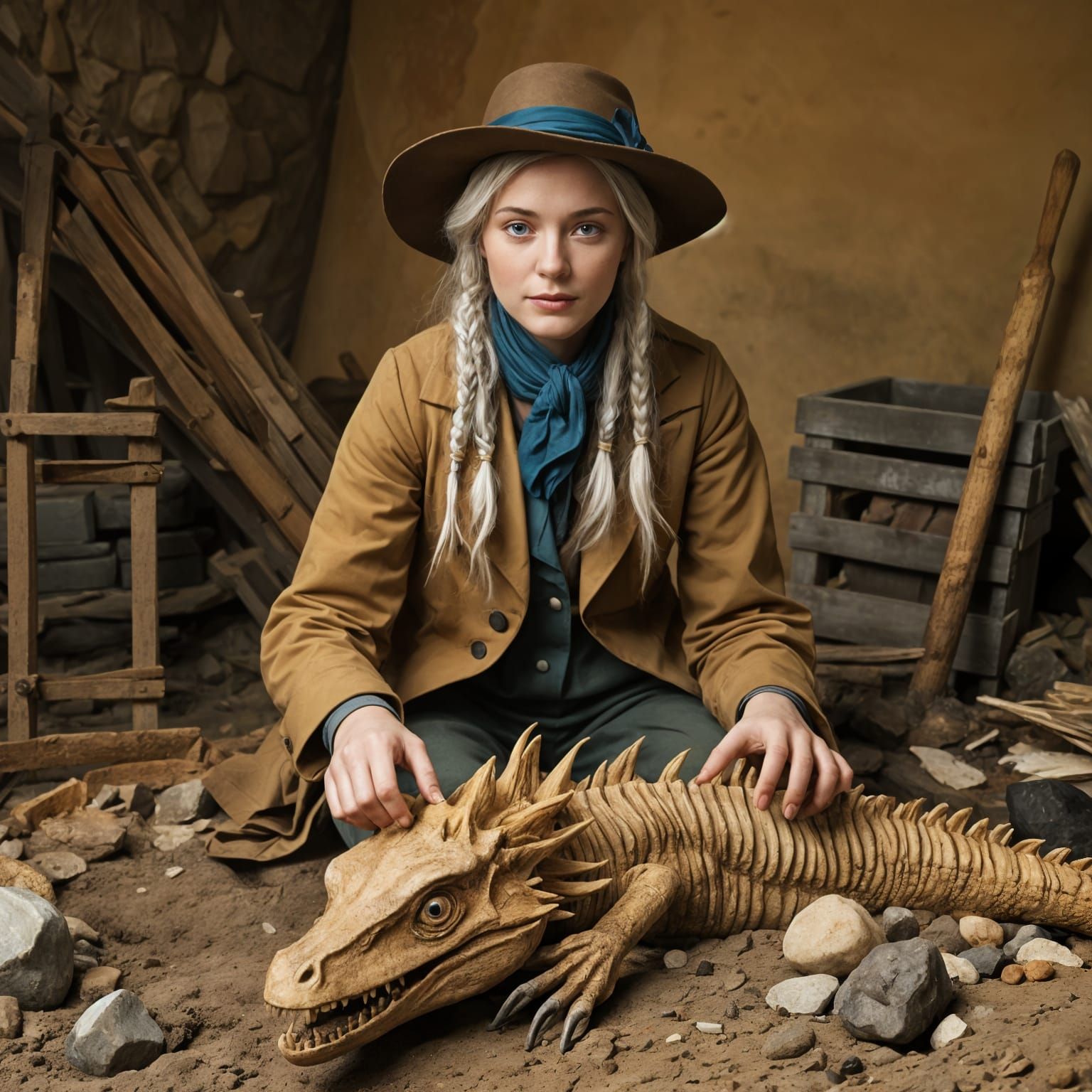 Mary Anning Style. Uncovering Dino Bones on a Digging Site.  by @Brutal Lee