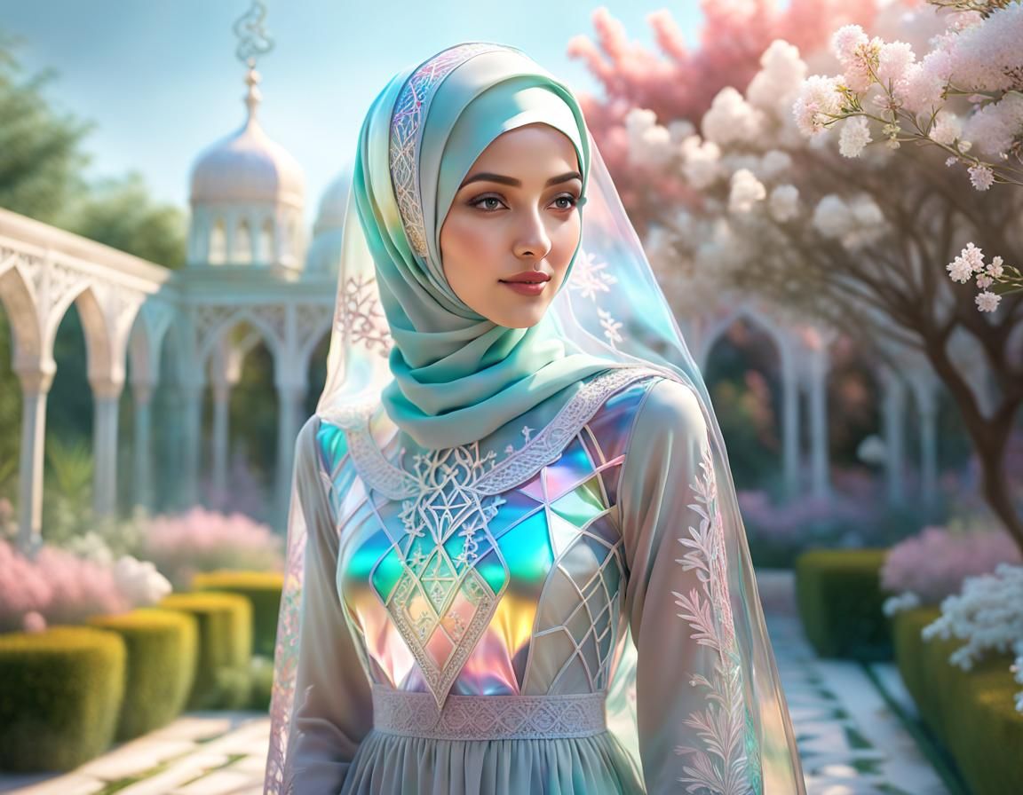 Transparent Hijab Girl in Glass, Dark Fantasy Oil Painting