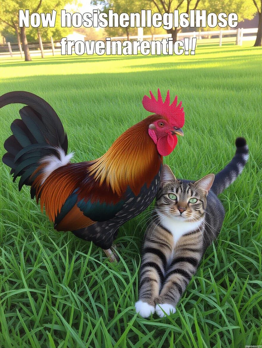 Rooster and cat