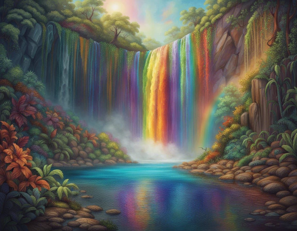 Rainbow waterfall - AI Generated Artwork - NightCafe Creator