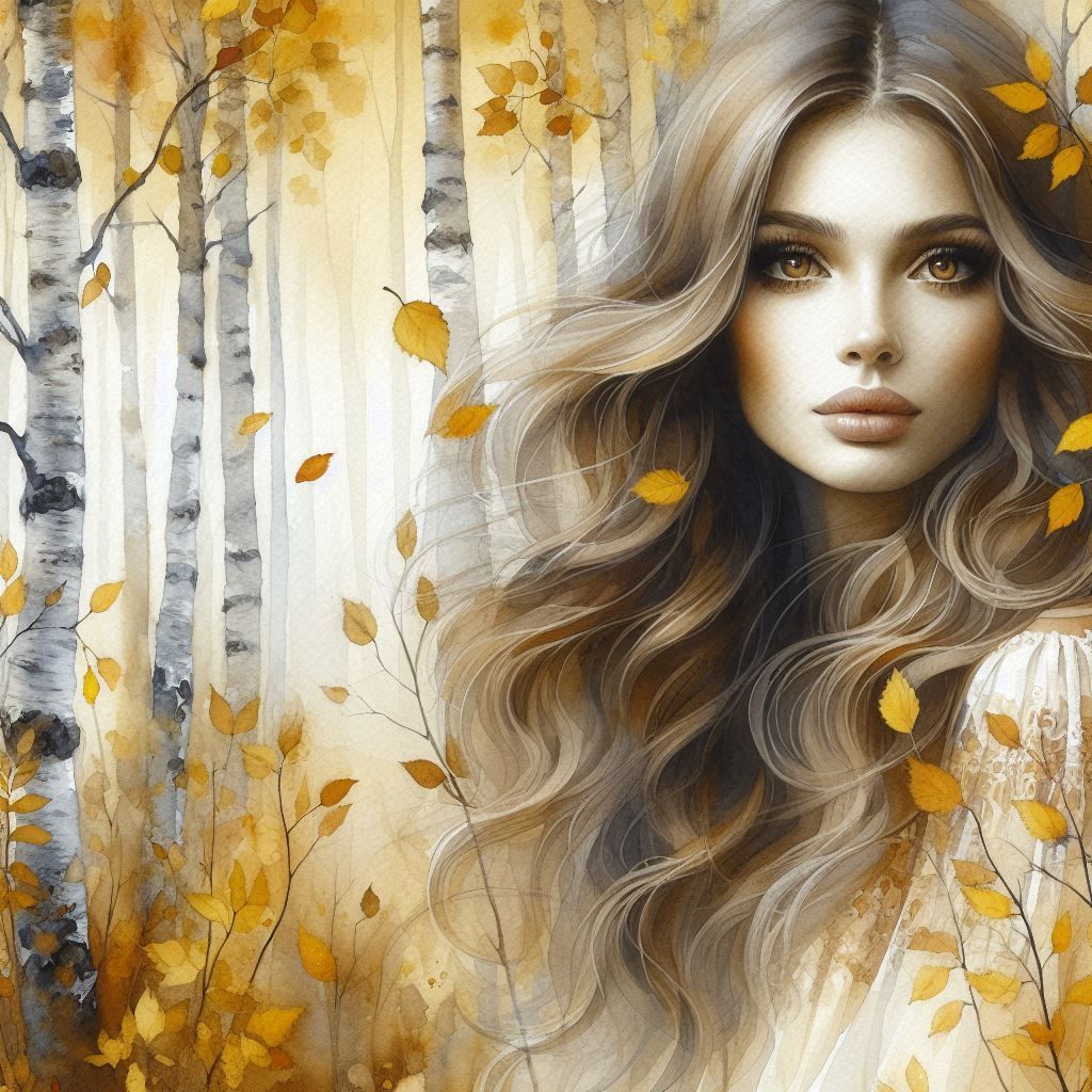 an Autumn birch tree forest